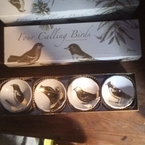 Rosanna Four Calling Birds Ceramic Dipping Dishes New in Box White & Gold Rare - Picture 1 of 4